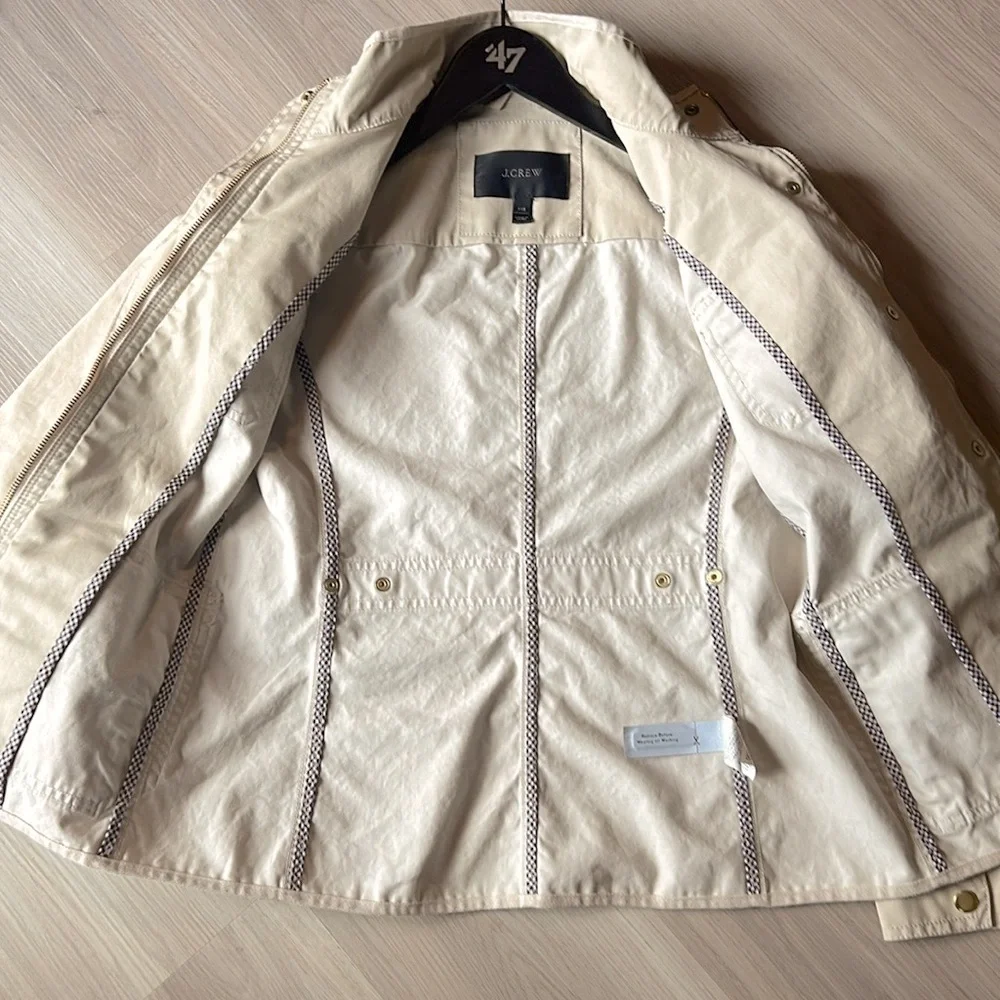 J Crew Cotton Utility Jacket Size XXS Khaki Gold Accents Lightweight